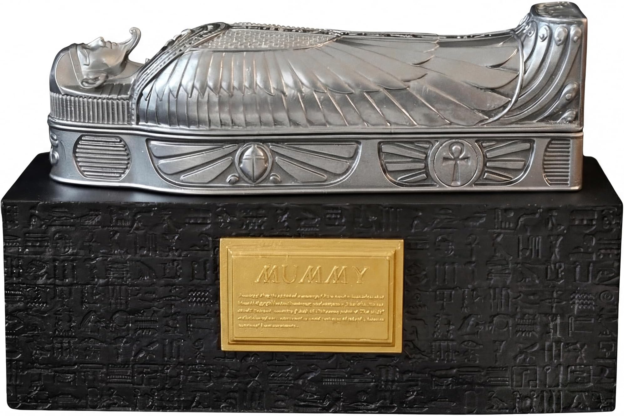 Egyptian Mummy Sarcophagus Figurine with Opening Coffin Box, Ancient Egyptian Decor Statue, Gold King TUT & Silver Case, 5.7 x 2 x 4.7 Inches, Collectible Home Office Gift