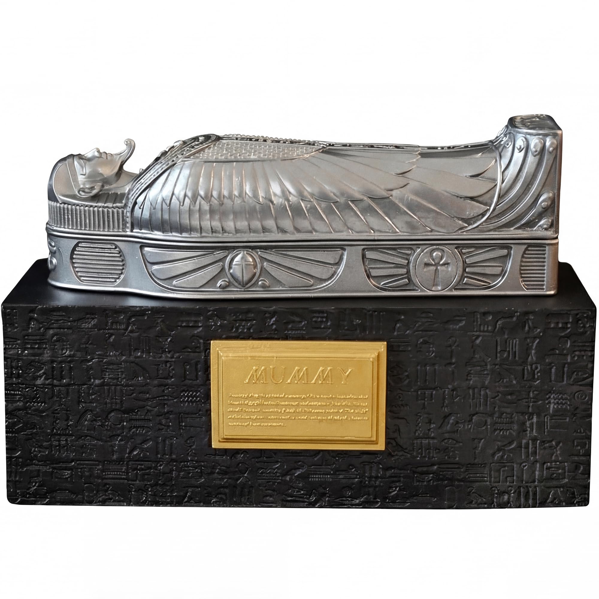 Egyptian Mummy Sarcophagus Figurine with Opening Coffin Box, Ancient Egyptian Decor Statue, Gold King TUT & Silver Case, 5.7 x 2 x 4.7 Inches, Collectible Home Office Gift