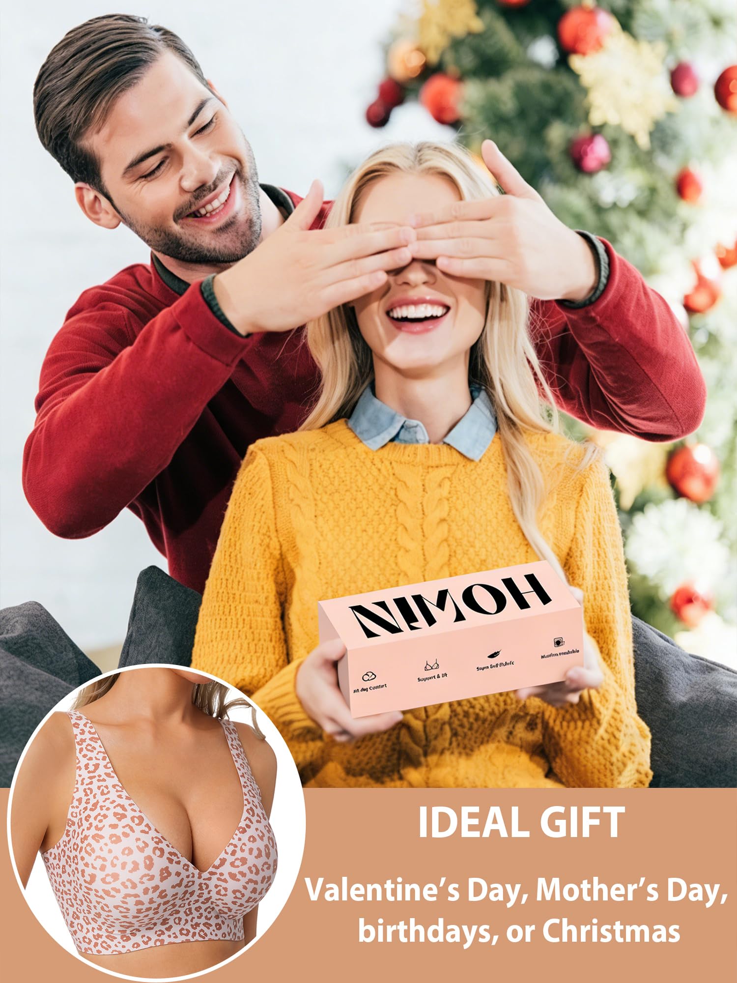 HOWIN Sujetador sin Aros ni Costuras, Push Up con Relleno y Escote Profundo, Invisible Bralette Mujer, Cómodo para Mujer, Jelly Bras, Ideal Uso Diario
