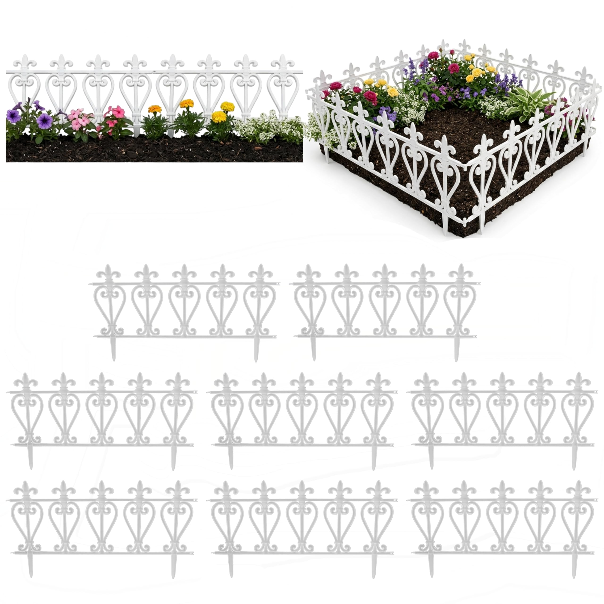 My Garden Fence Panels 8 Pack - 4.8M Decorative Garden Edging Panels with Secure Ground Stakes - Weather-Resistant Inter-Locking Fence Edging, Easy Hammer-In Setup for Paths, Lawns & Flower Beds