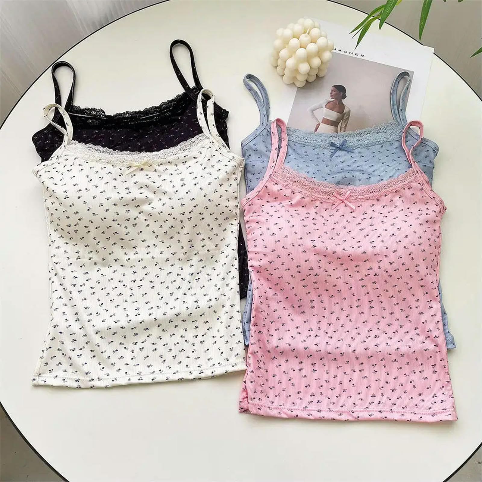 débardeur Femme Lace Flower Print Camisole Elegant Slim Fit Top Vest Sexy Vêtements pour Femmes-Blanc-Une Taille （40kg-70kg）