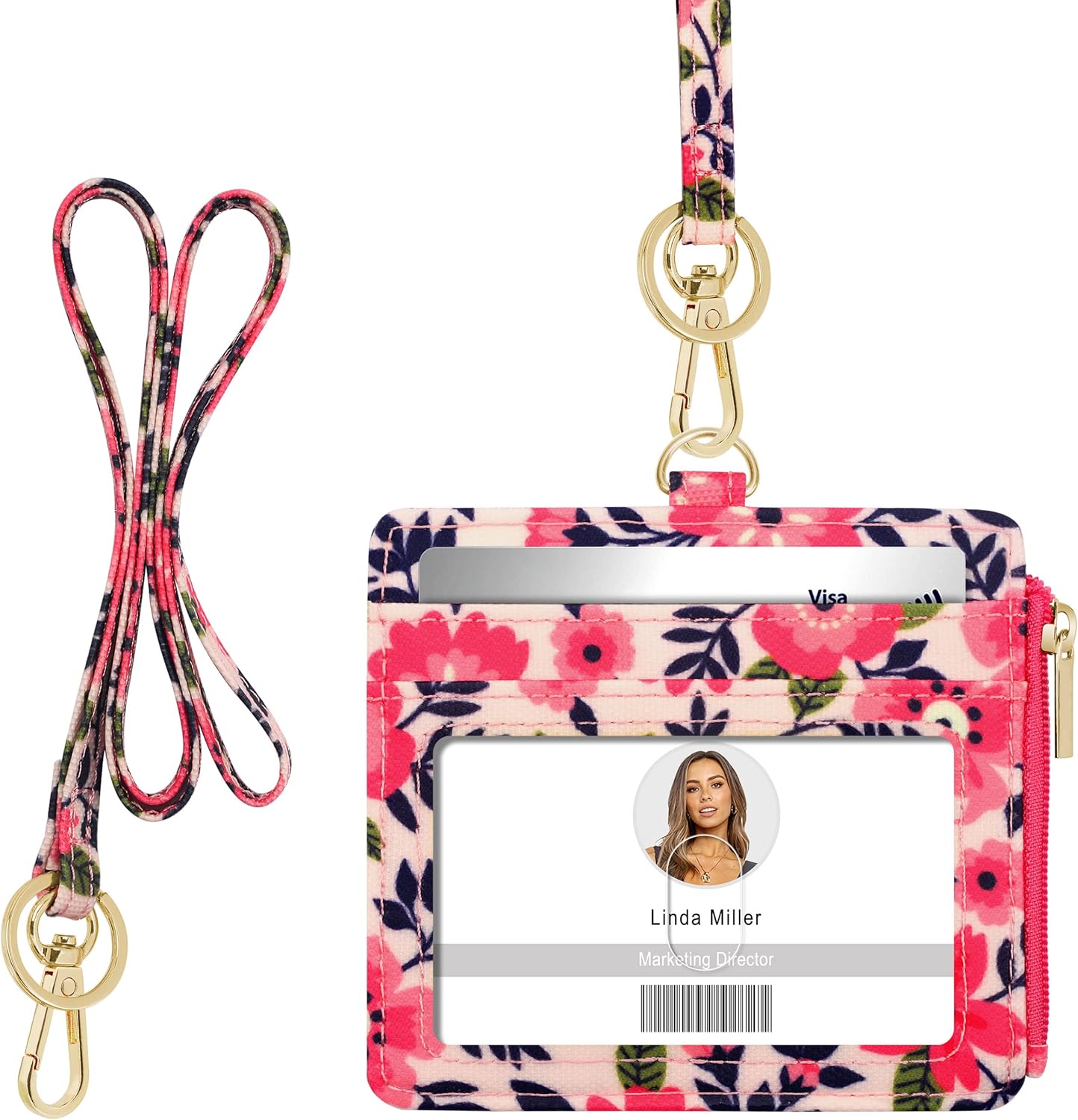 ID Badge Holder with Lanyard, Vertical Flower ID Badge Card Holder with 1 Clear ID