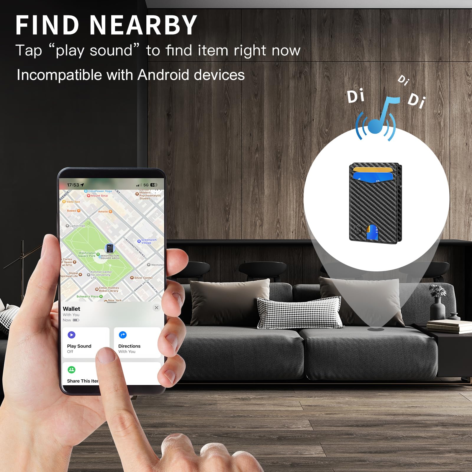 Anti-Lost Wallet Tracker Finders, Smart Wallet for Men with Smart Tracker Card,Work for Apple Find My (iOS Only) App, Pop-Up Wallet & Credit Card Holder (Carbon Black)