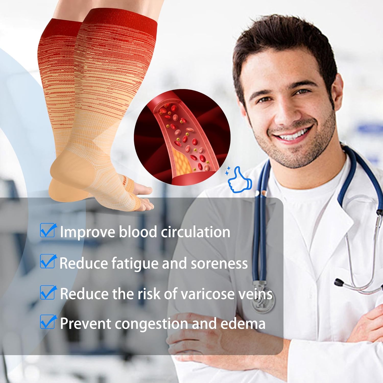 Open Toe Compression Socks for Women&Men Toeless 20-30 mmHg Knee High Stockings for Nurses, Prenancy, Travel - Image 5