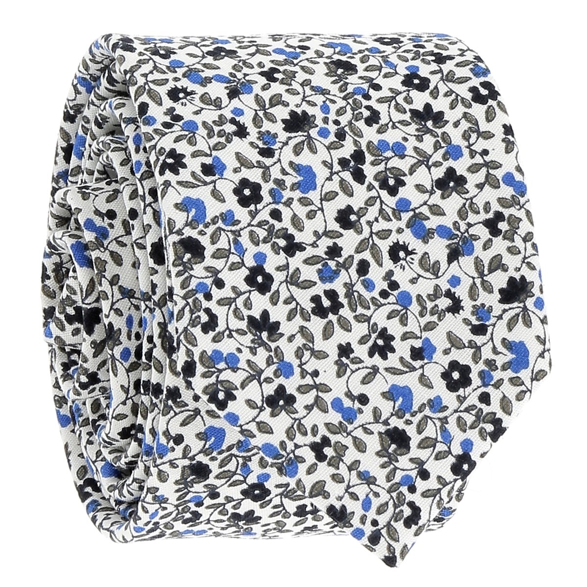 Cravate et Noeud Papillon Homme et Garçon - Pochette Costume - Boutons de Manchette Liberty Bleu - Tissu Coton Fleuri - Mariage Champetre Thème Floral