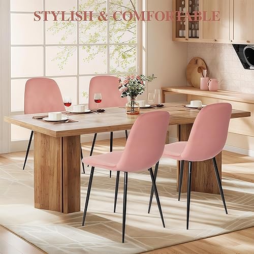 Miniatura 5 de CangLong Sillas modernas de terciopelo con patas de metal para sala de estar, dormitorio, restaurante, comedor, juego de 4, rosa