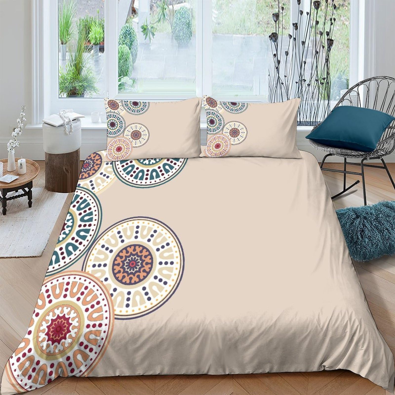 Ctjqhvkz Style-5 3D Printed Mandala Boho Fitted Sheet Microfiber Soft Beige Abstract Circle Bed Sheet For Bedroom Guest Room Mattress Protection Single（135X200cm）