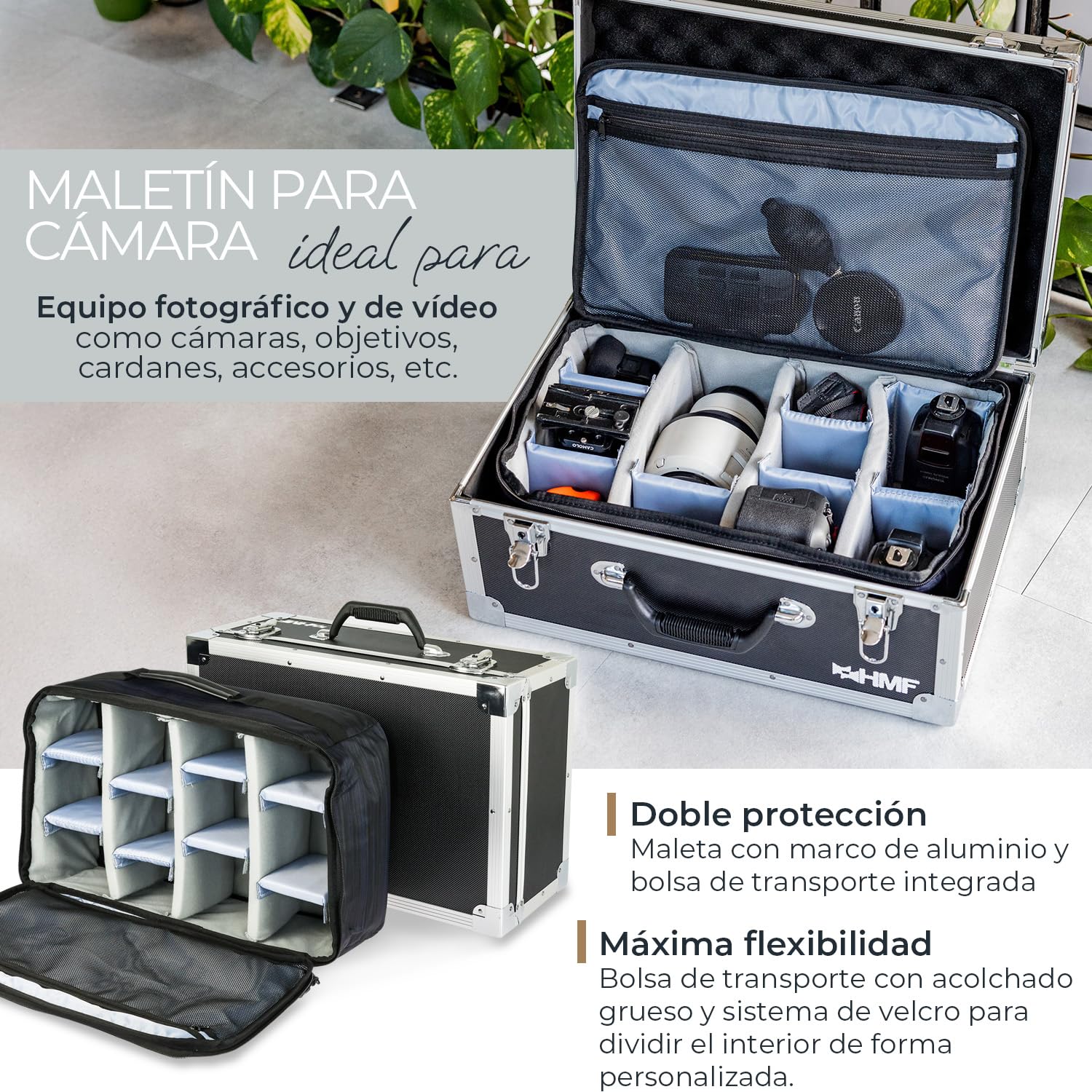 HMF Maletín fotográfico con Espuma 48x32x22.5 cm Negro para Cámara DSLR Réflex y Sin Espejo