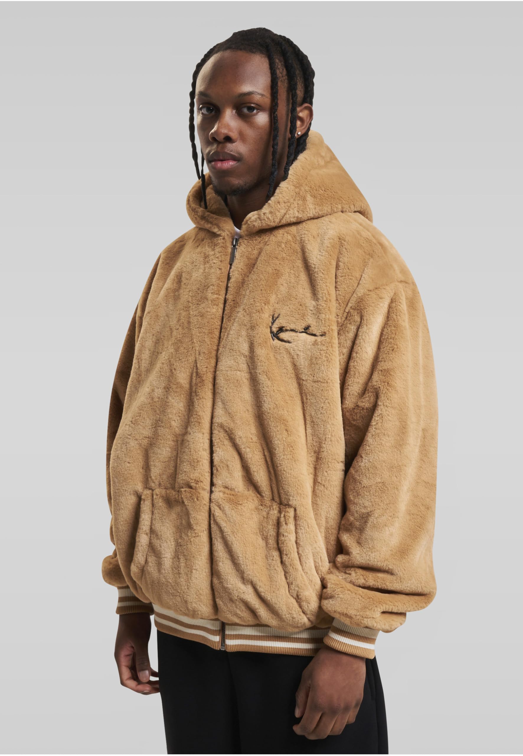 Karl Kani Unisex KU234-001-2 KK Metal Signature OS Fur Full Zip Hoodie
