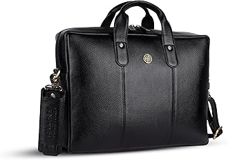 Genuine Leather Office Bag for Men - Laptop Bag for Men - Padded Laptop Compartment, Fits 14 Inch Laptop - Adjustable Strap, 1 Year Warranty - Office, Travel, Daily Use, Super