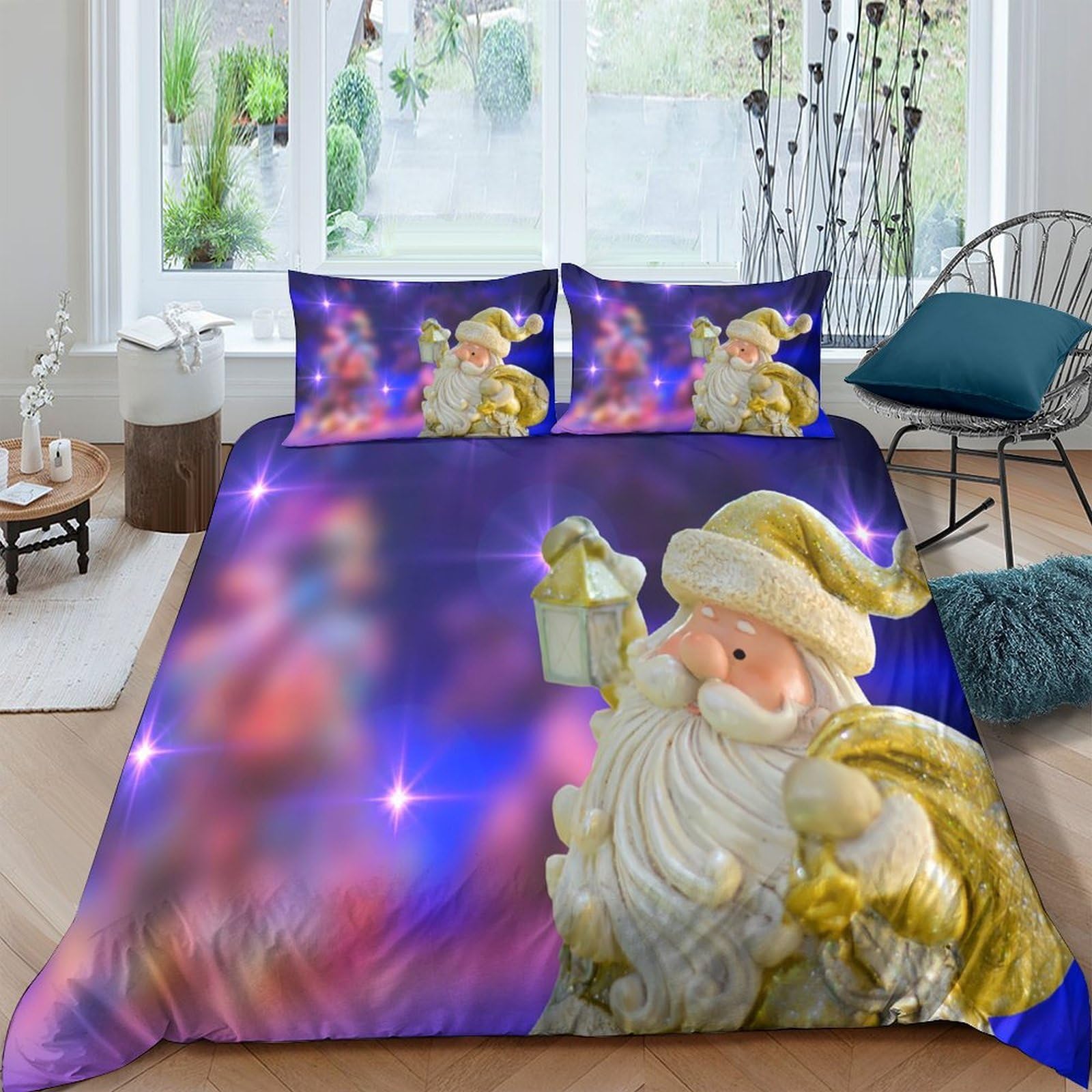 Ctjqhvkz Style-4 3D Printed Santa Claus Fitted Sheet Microfiber Christmas Night Bed Cover Non-Slip Easy Care For Bedroom Guest Room Single（135X200cm）