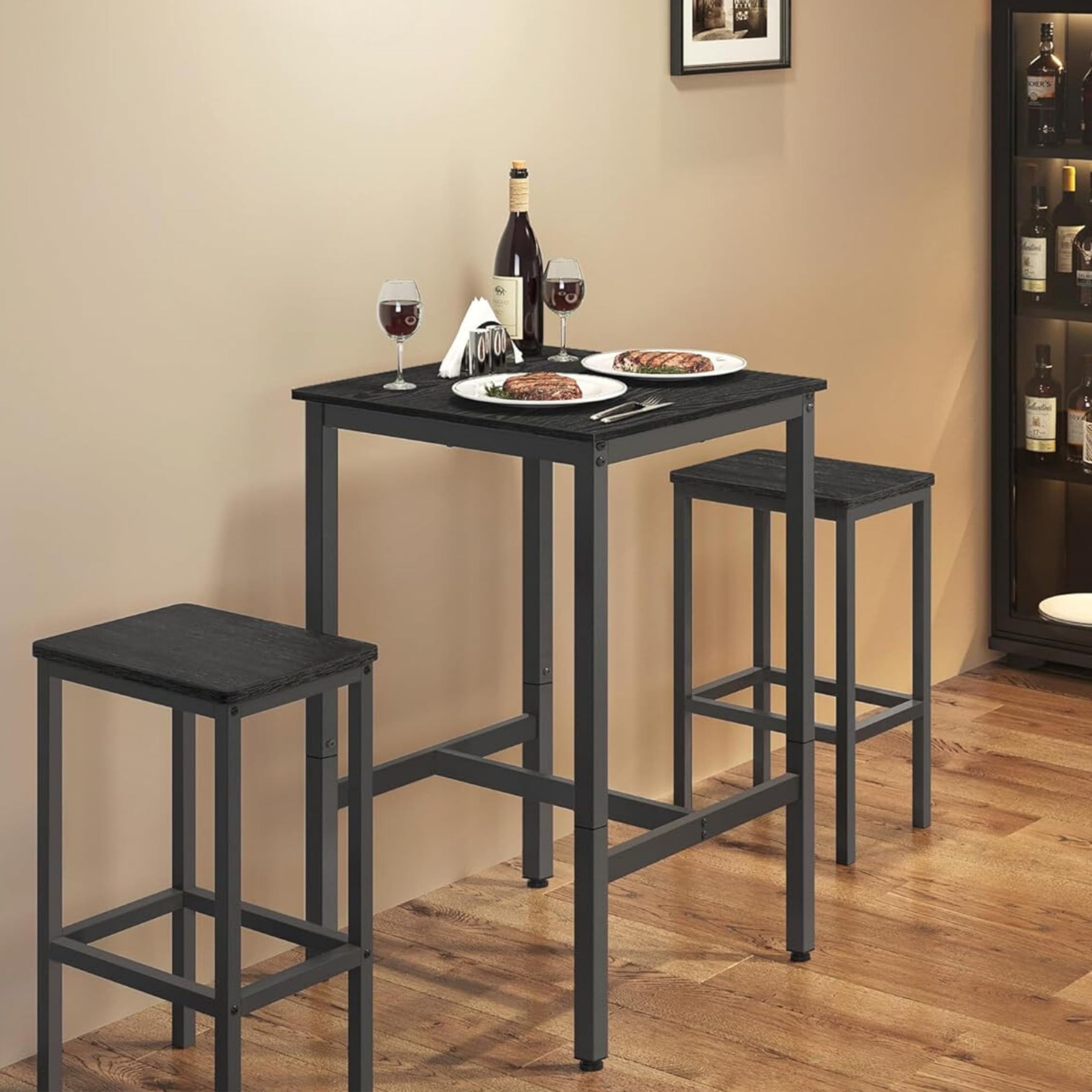 ACAZA - Bartisch - 60L x 60B x 92H cm - Küchentisch für Barhocker oder Stehtisch - Quadratisch - Holz und Metall - Schwarz