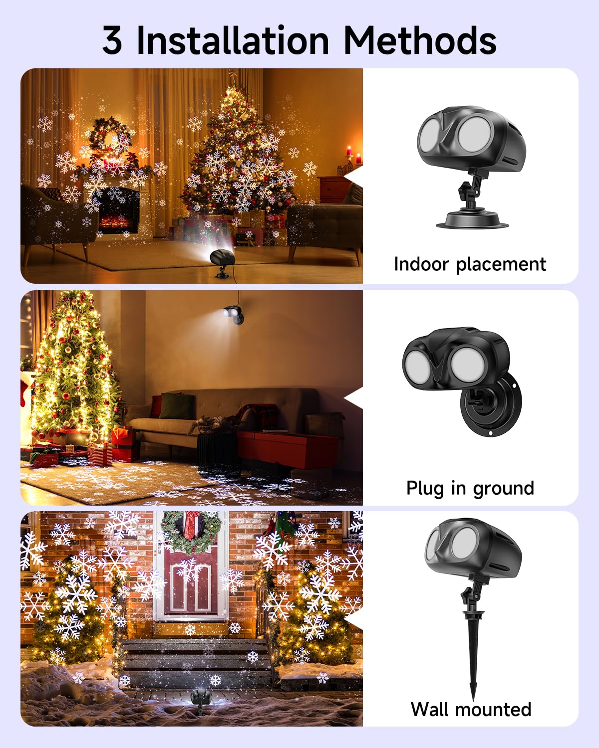 Projecteur de Noël à double tête de flocon de neige avec télécommande, convient pour l'intérieur, le jardin, la terrasse (L)