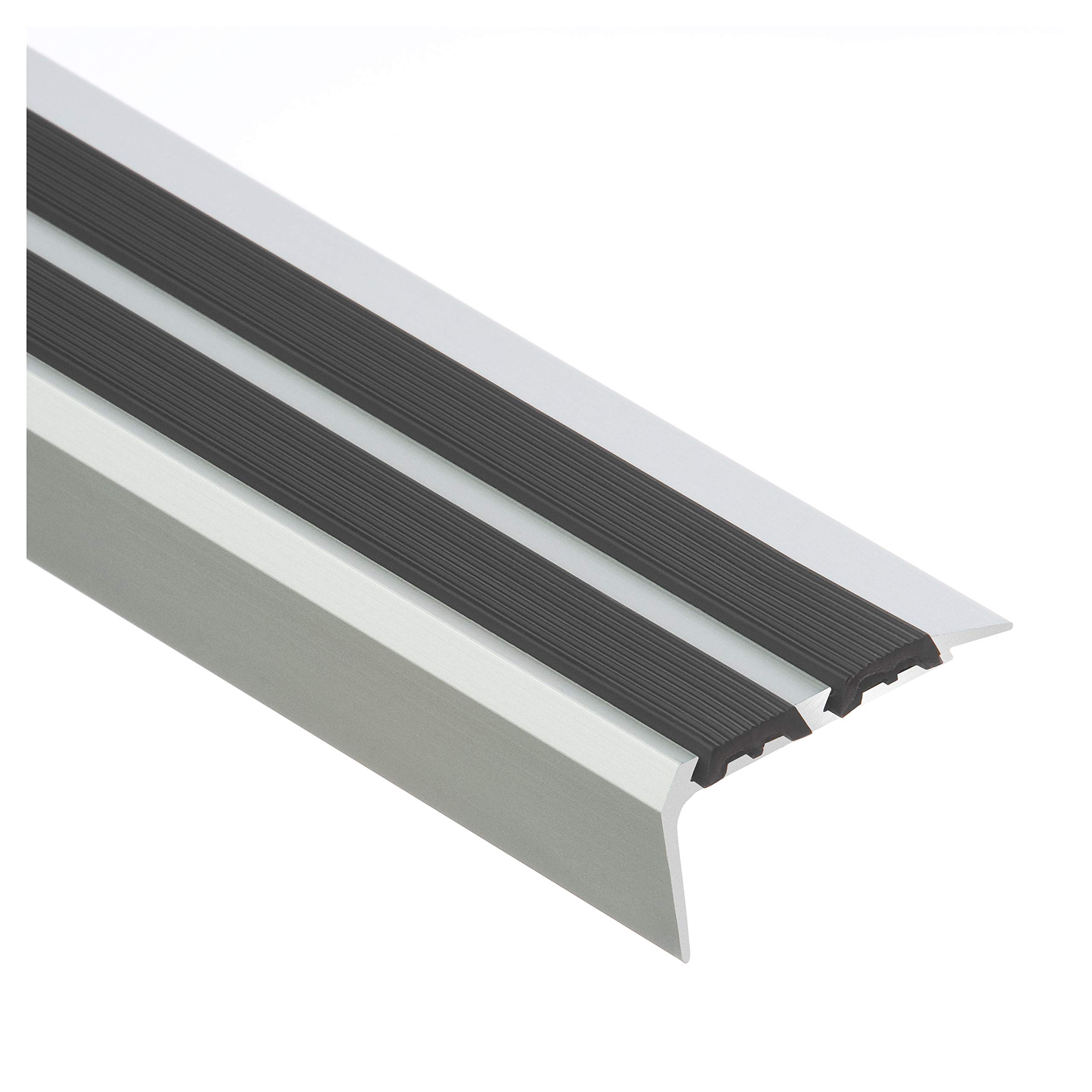 Cezar Aluminium Stair Nosing 35mm x 19mm - Silver - Anti-Slip Rubber Insert 1m Length
