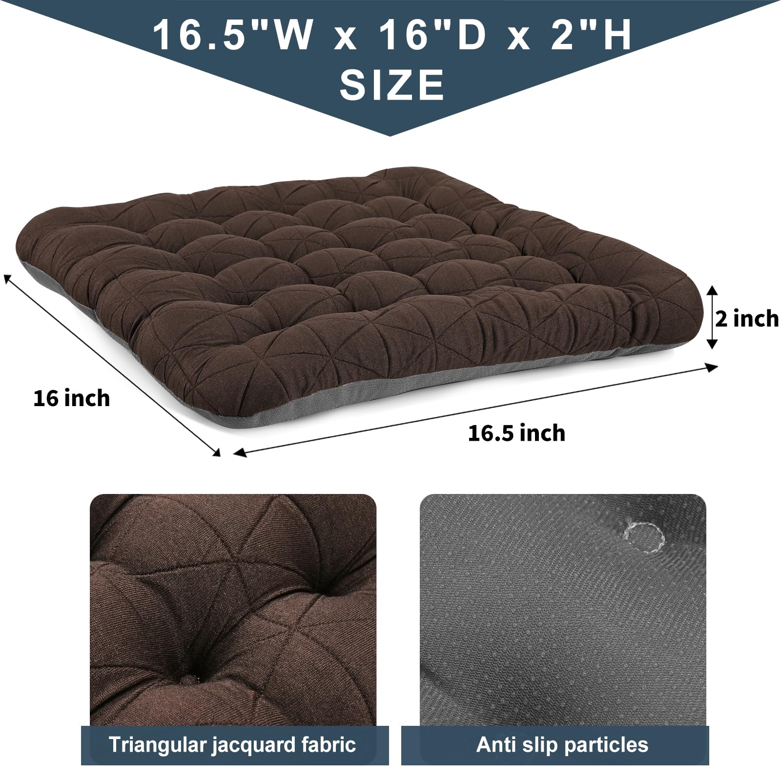 BUYUE Good Support - Cojín para silla de oficina, jacquard de lujo con cojín de asiento de silicona antideslizante, acolchado para escritorio de computadora, silla de cocina (1 unidad, marrón)