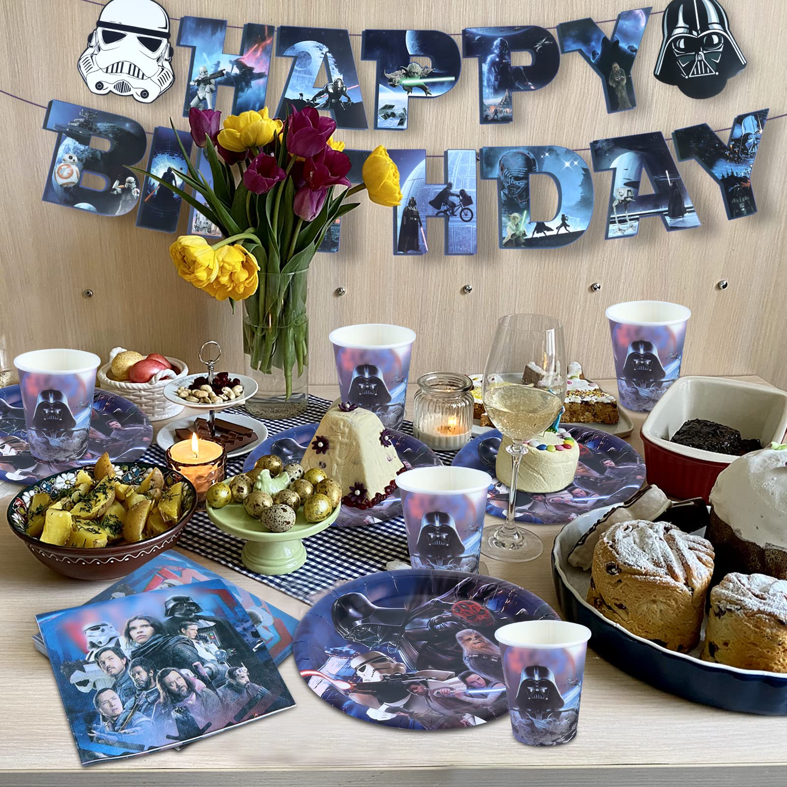 Kit 100 Pièces Décoration Anniversaire Star Wars - Vaisselle, Ballons, Drapeaux Pour Fête Enfant Et Adulte