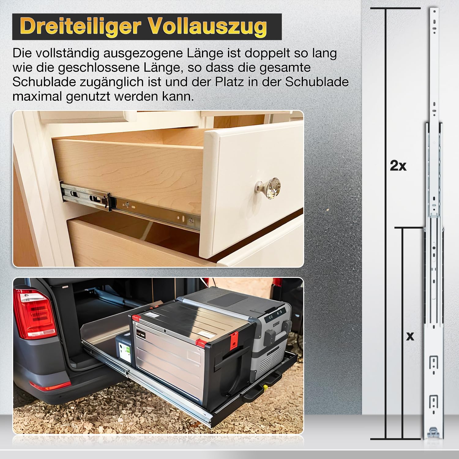 Schwerlastauszug Schubladenschienen Vollauszug 500 mm Tragkraft 68 kg 1 Paar
