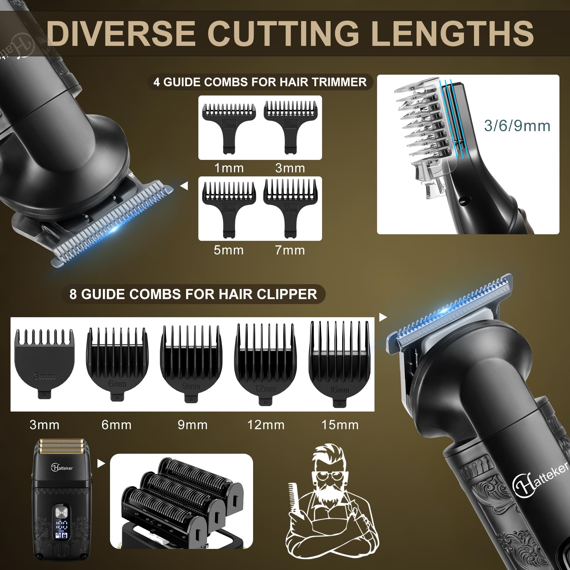 Hatteker Tagliacapelli Uomo Rasoio Elettrico Barba Professionale Regolabarba Uomo Macchinetta per Capelli Tagliabarba Trimmer Impermeabile