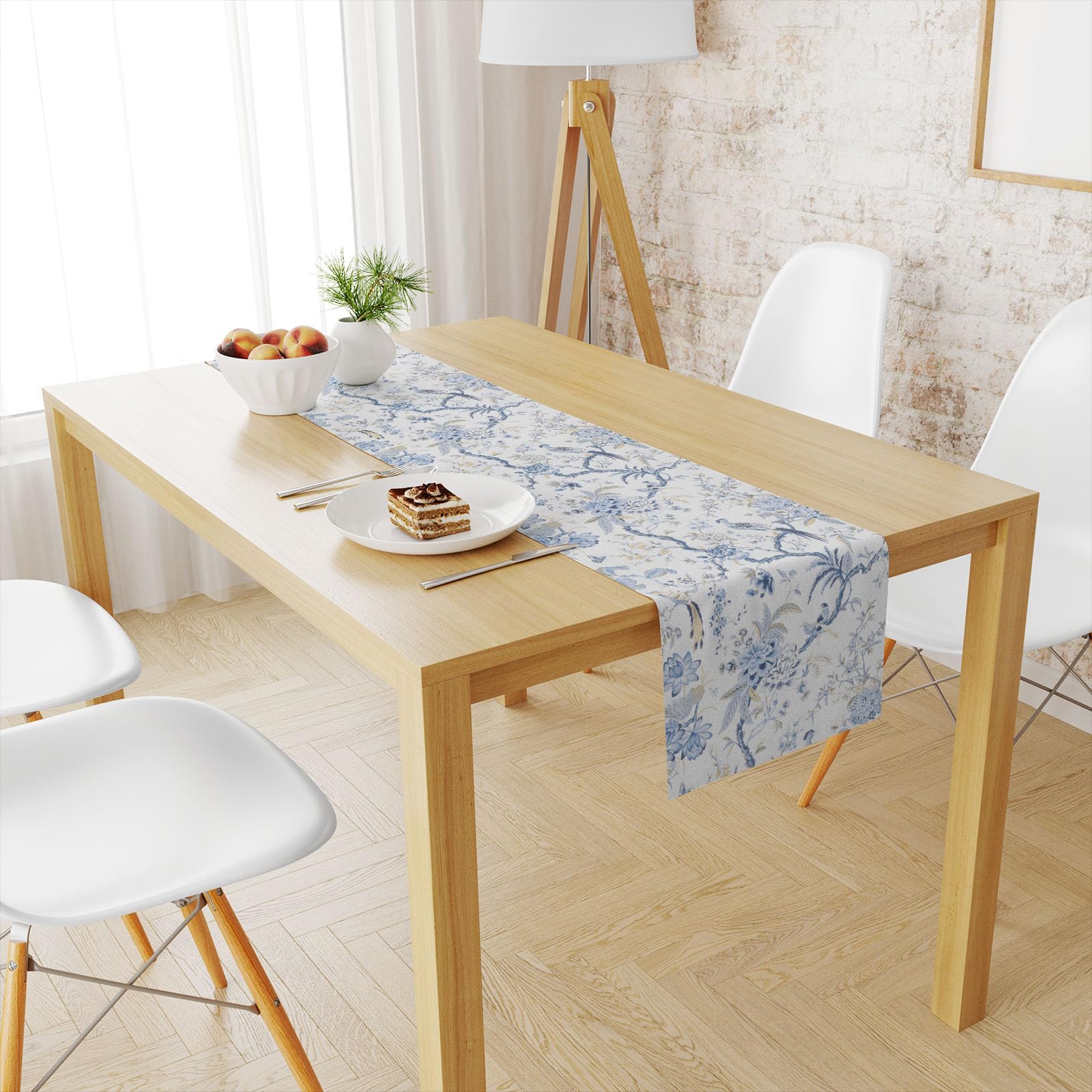 Snylcce 13x47 Inch Table Runner Blue White Bird Flower Chinoiserie Table Runners Modern Elegant Luxury Farmhouse Geometric Table Center White Linen Decor for Home Dining Party Entrance - Image 3