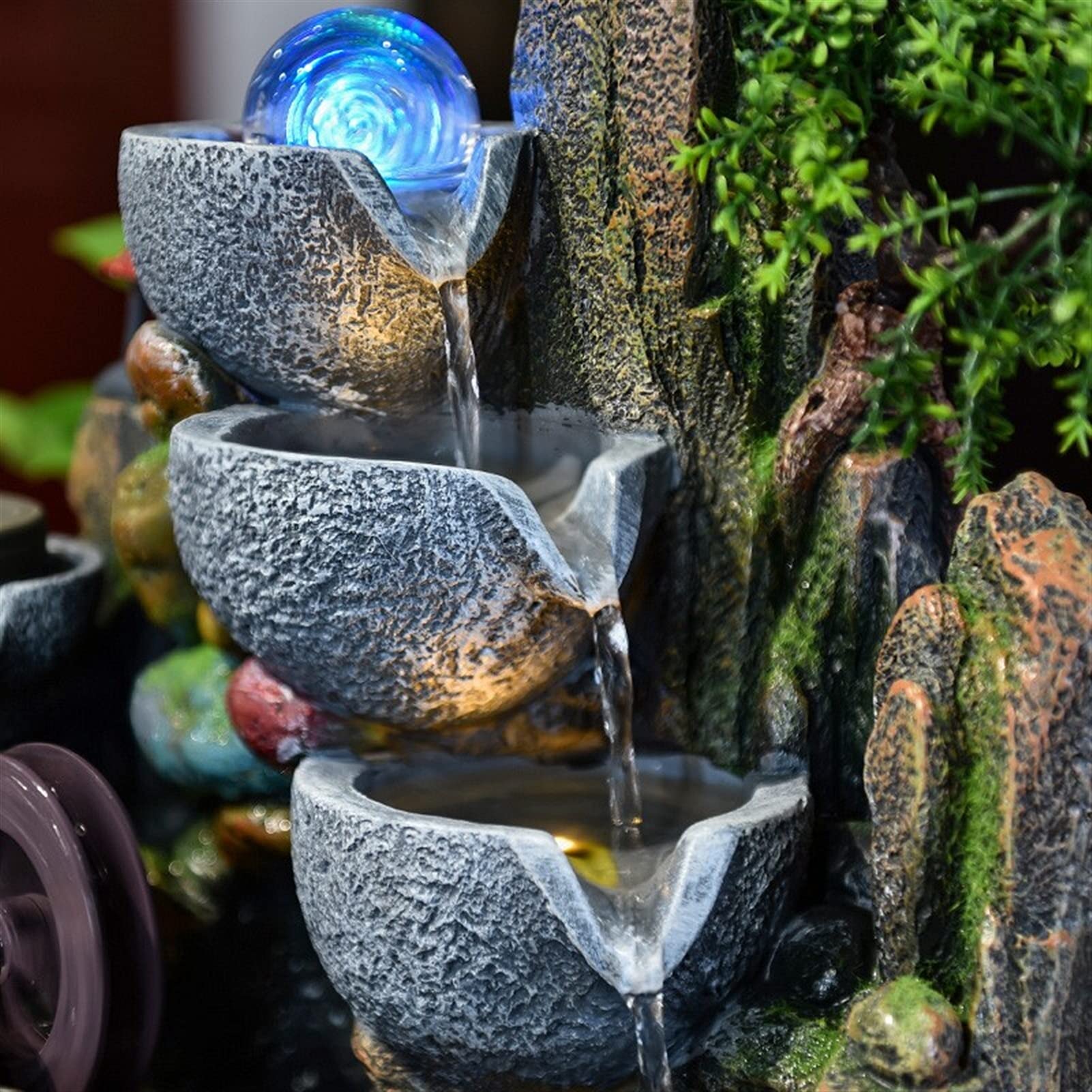 Fuente de Mesa Hermosa roceadora y flujo de agua Fountain Fountain Fengshui Wheel Transfer Ball Sala de estar Decoración de la oficina de escritorio (32 * 20 * 32 cm) Springs Fuente de relajación