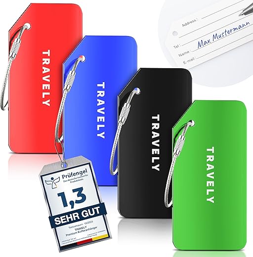 Travely – Premium Kofferanhänger – extra sichere Anhänger für das Gepäck – inklusive Namensschild – 2er Set – silber