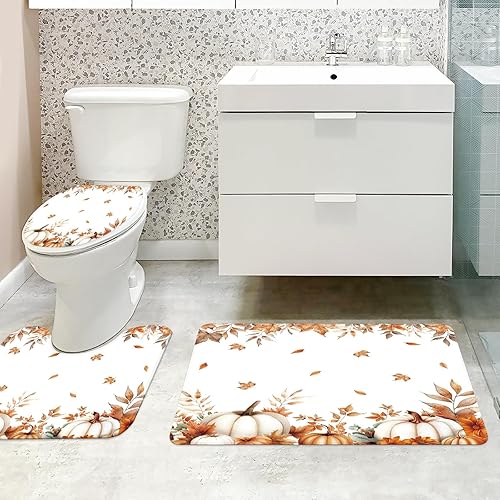 Miniatura 3 de MEHOFOND Juego de 4 cortinas de ducha de otoño con hojas de arce y calabaza, hojas de otoño, cosecha, Acción de Gracias, acuarela, decoración de