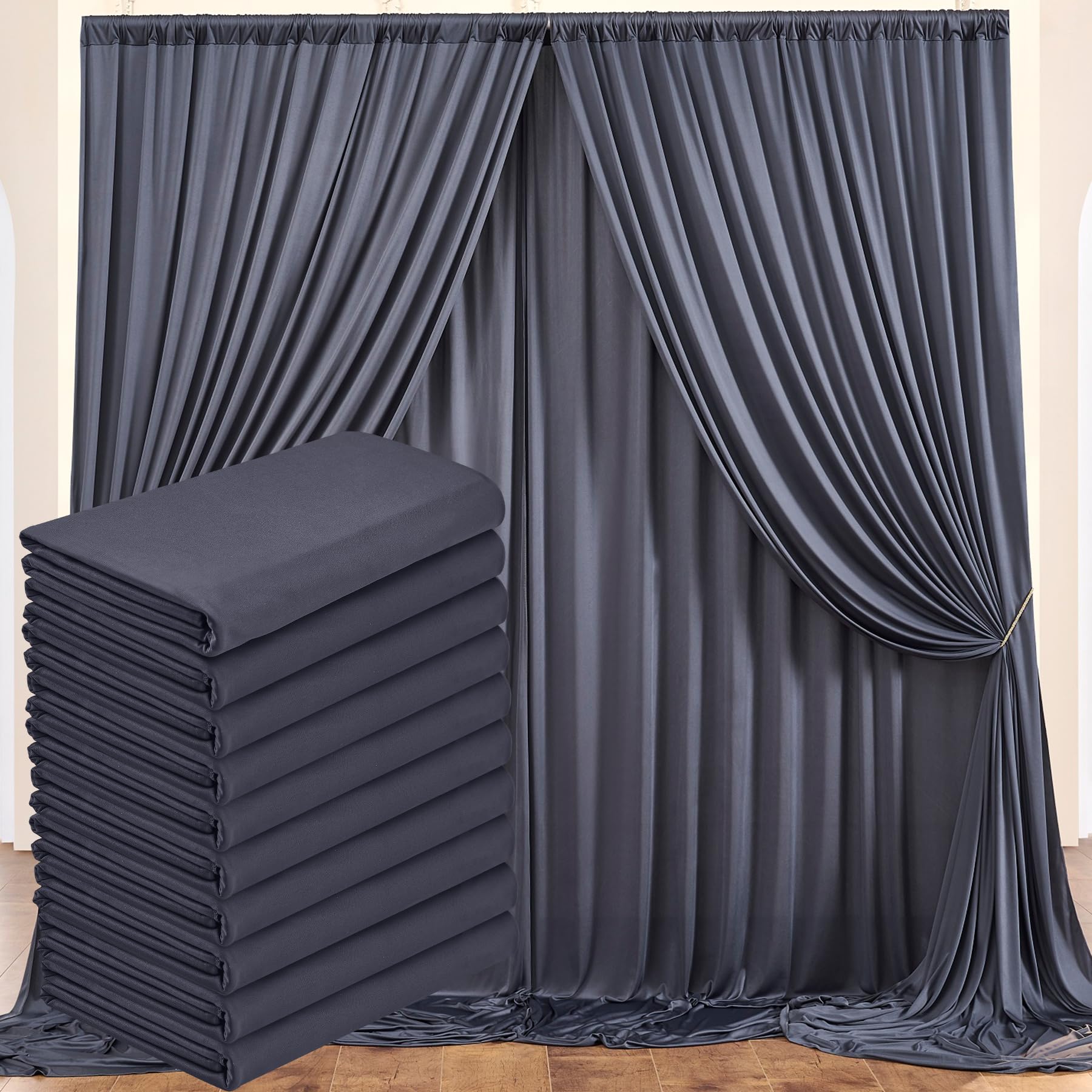 50 ft x 10 ft Wrinkle Free Charcoal Backdrop Curtain for Parties, Dark Grey Polyester Photo Backdrop Drapes for Baby Shower Wedding Engagement