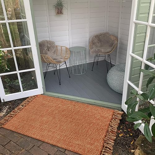 Miniatura 6 de Collive Alfombra de baño pequeña, de 2 x 3 pies, tejida a mano, de perfil bajo, alfombra de entrada frontal de algodón terracota, reversible,