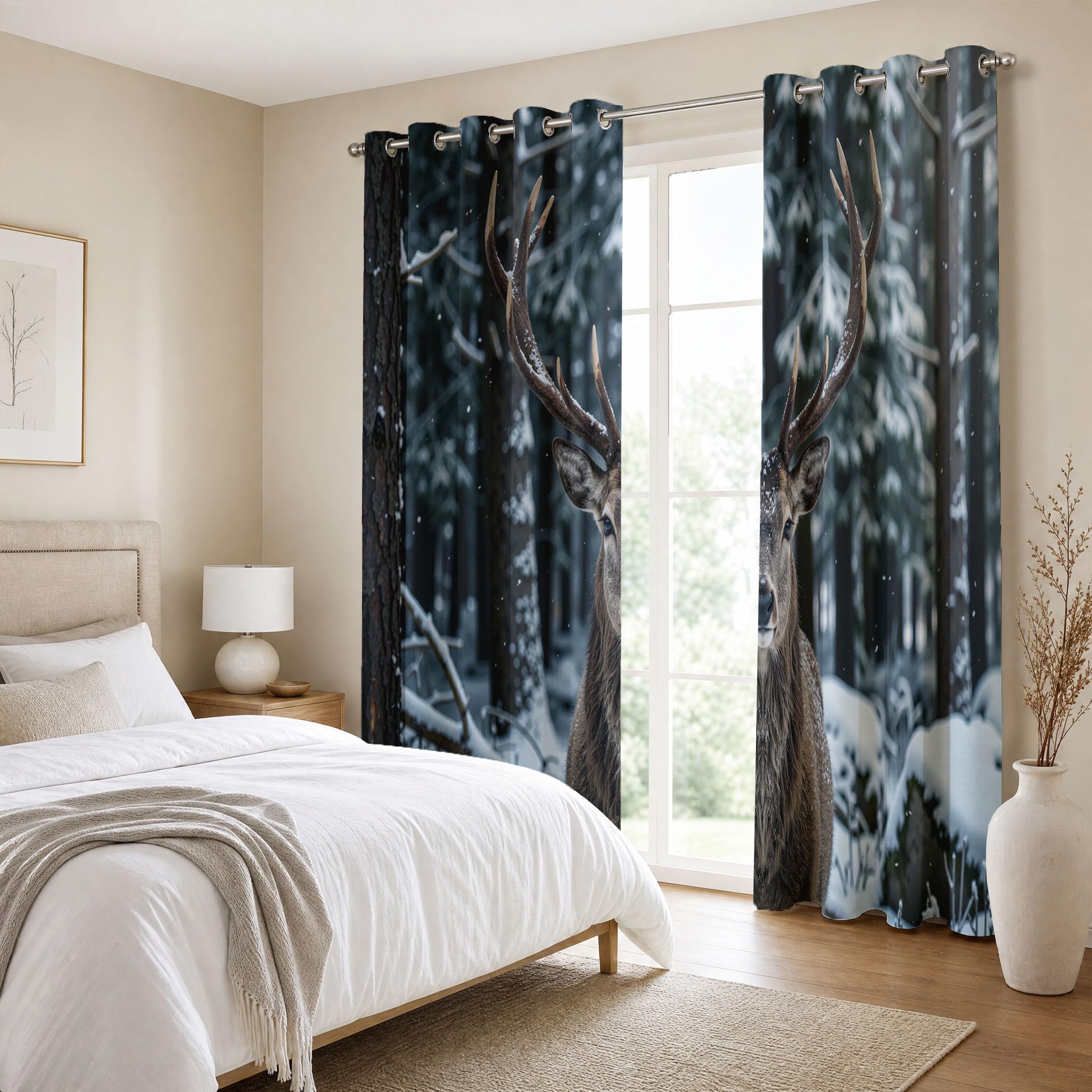 Tende Oscuranti Cervo Foresta Invernale Antracite, 140Lx175A Cm