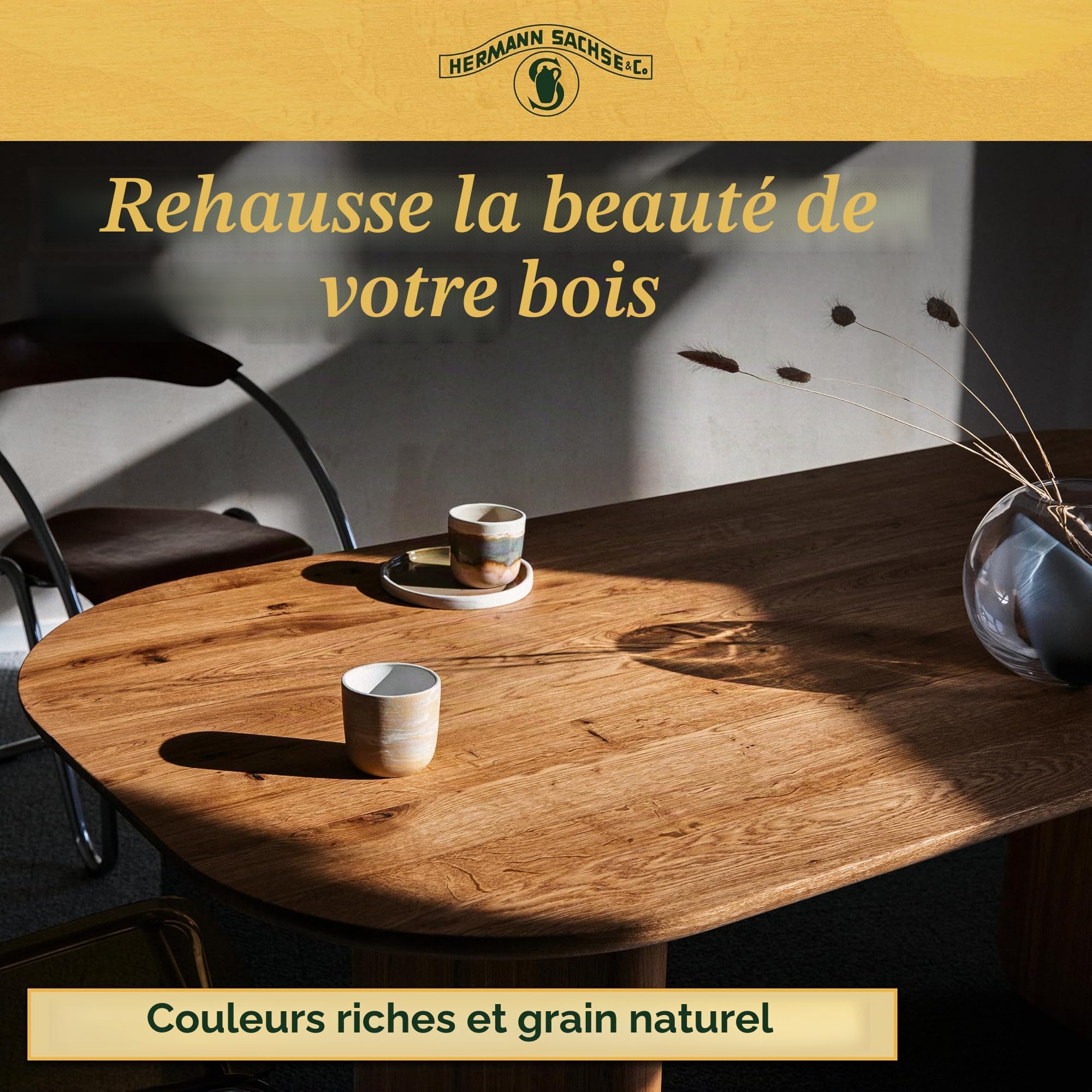 Huile de tung pure 0,5 l - Huile pour bois 100 % naturelle pour intérieur et extérieur - Surface très résistante et imperméable - Couverture : environ 4 à 8 m²