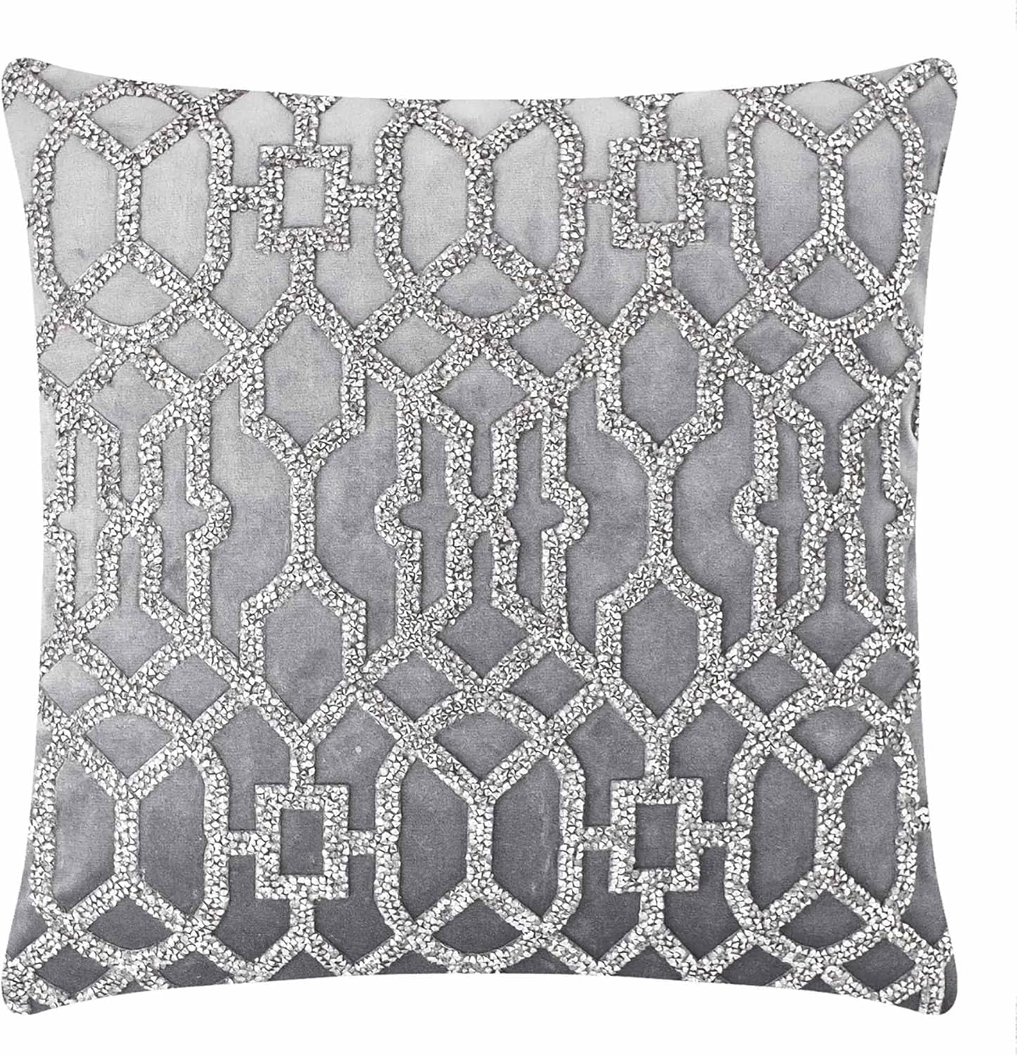 Lattice Pillow, Sparkling Rhinestones on Soft Velvet, Hypoallergenic Fiber Insert, Washable Cover, Unique, Statement Home Décor, Sold Individually, 20x20, Silver