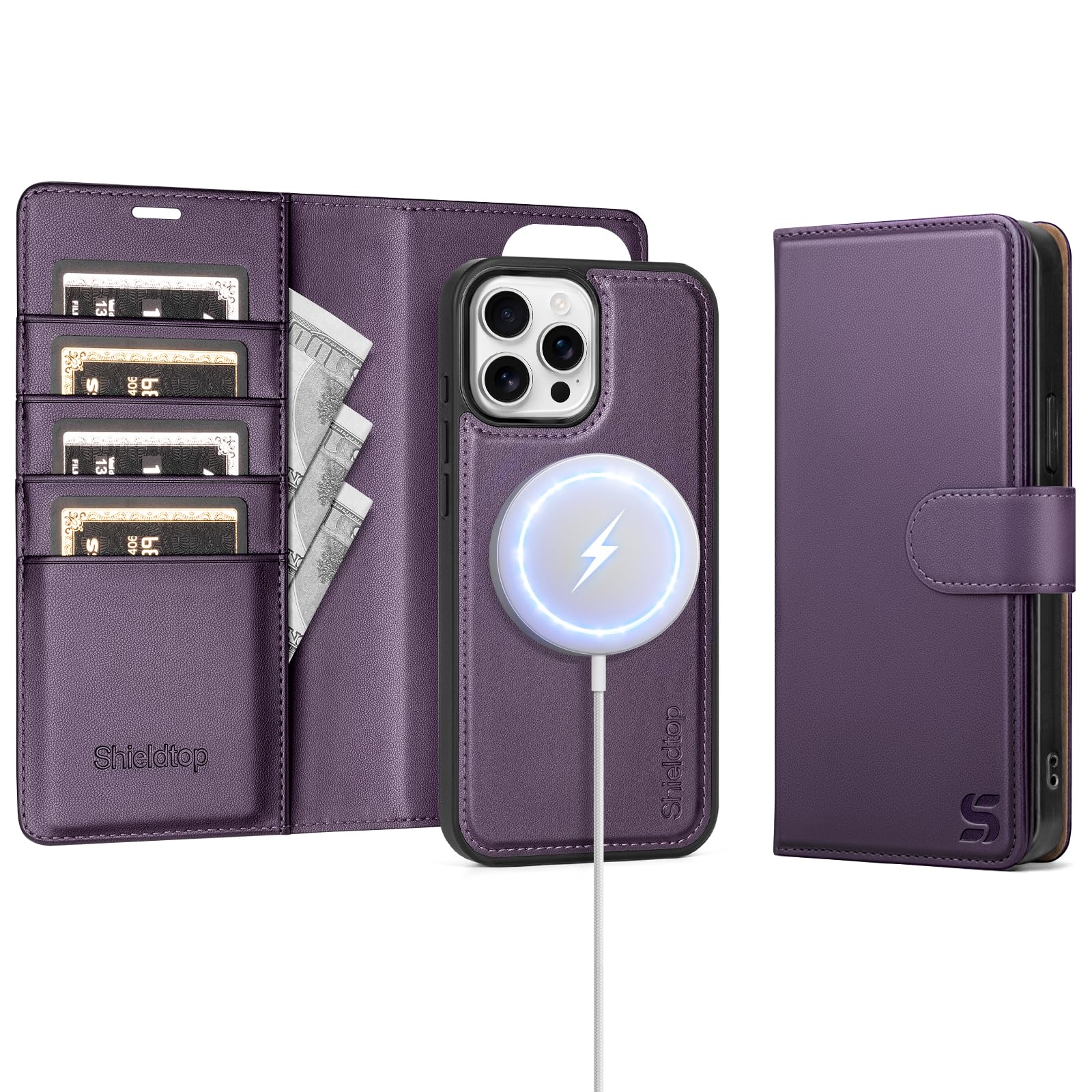 Shieldtop Compatible with Magsafe Magnetic 2 in 1 Detachable iPhone 13 Pro Max Wallet Case Card Holder Credit Slots Men Women,PU Leather RFID Blocking