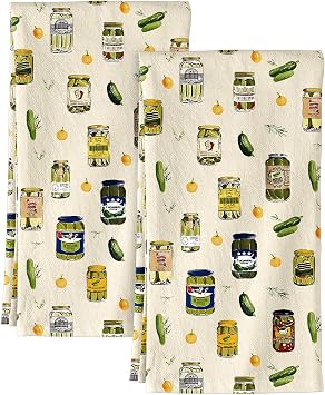 Miss Adola Flour Sack مناشف المطبخ - مجموعة من 2 مناشف طبق الربيع مع حلقة معلقة 18 x26 بوصة ماصة قماش قطني قابل لإعادة الاستخدام لتنظيف تصميم لطيف منزل ديكور هووسورمينغ، الكيمتشي المعلبة
