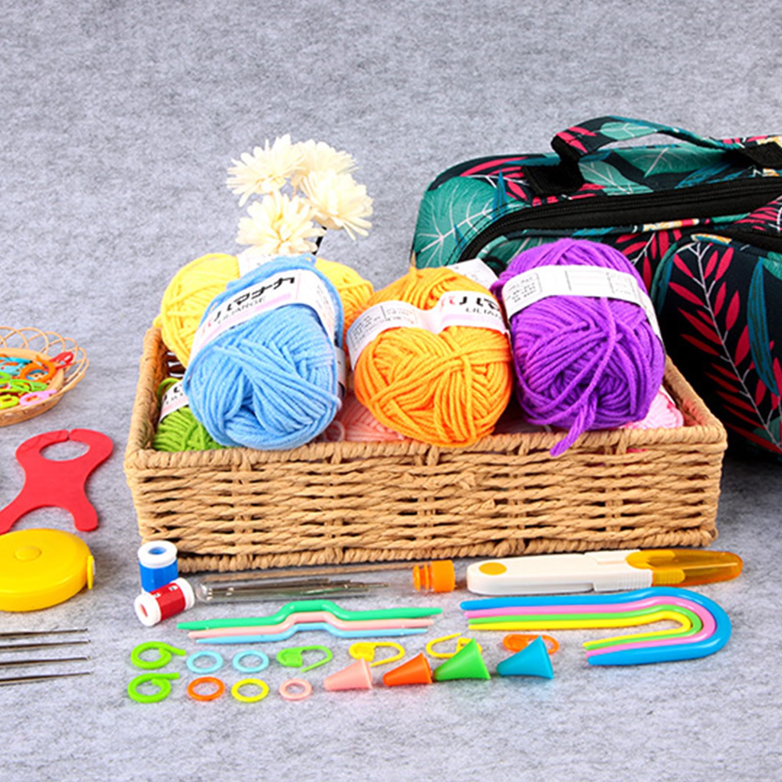 PANGBOER Juego de hilo de ganchillo para principiantes, adultos y niños, kit de iniciación de ganchillo para proyectos de ganchillo, accesorios de costura, herramientas de tejer