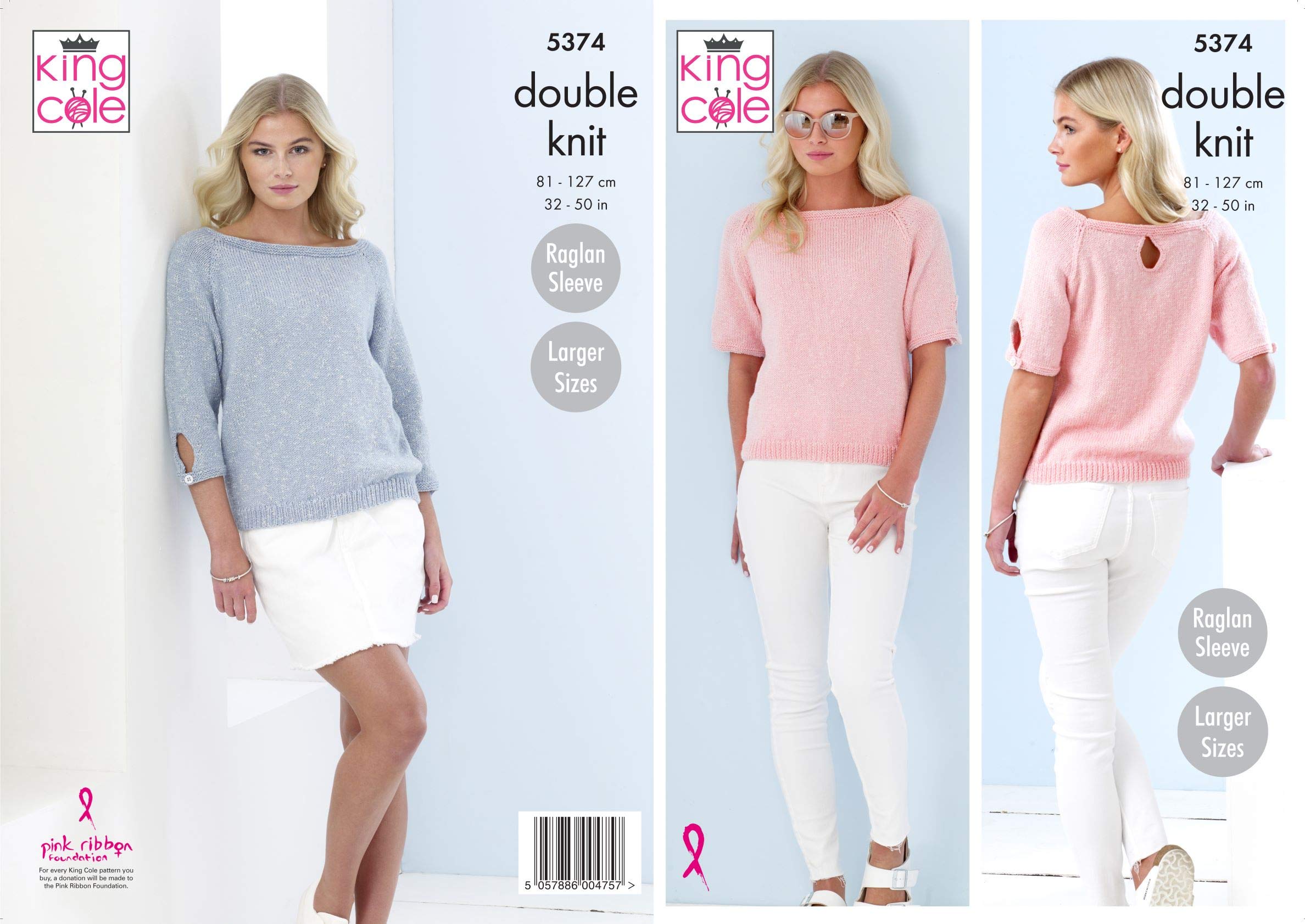 King Cole Cotton Top DK Knitting Pattern 5374 - Sweaters, Tops Pattern - 32-50 Inches