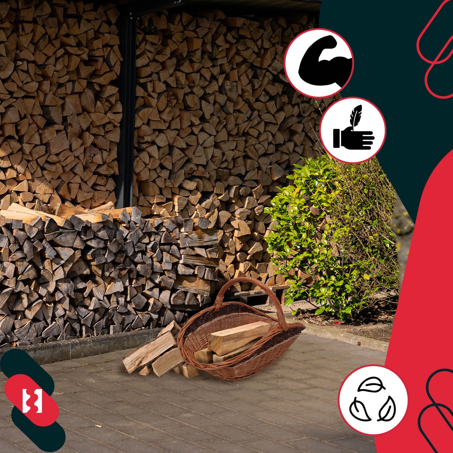 KOTARBAU® Weidenkorb für Kaminholz Holzkorb für Kaminholz Weide mit Henkel Kaminholzkorb Weide Holzkörbe Feuerholzkorb Brennholzkorb innen Weidekorb Holztragekorb