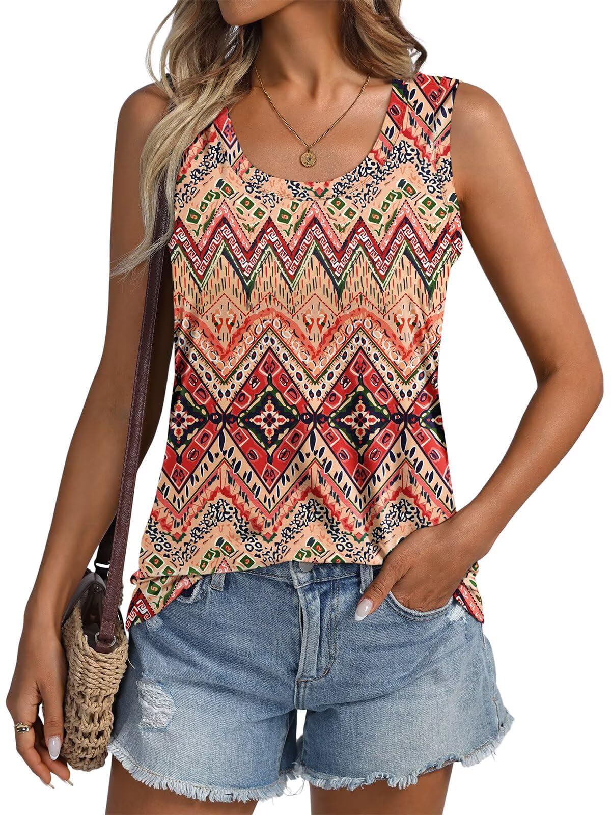 ORANDESIGNE Womens Floral Print Tank Tops Scoop Neck Sleeveless Shirts Flowy Casual Summer Tops Loose Fit Clothes 2026