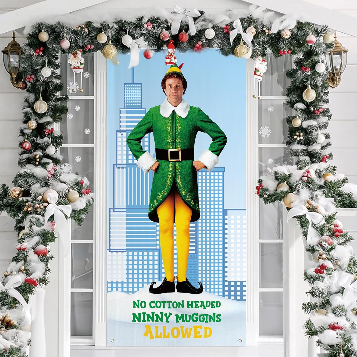 Funny Christmas Door Cover, No Cotton Headed Ninny Muggins