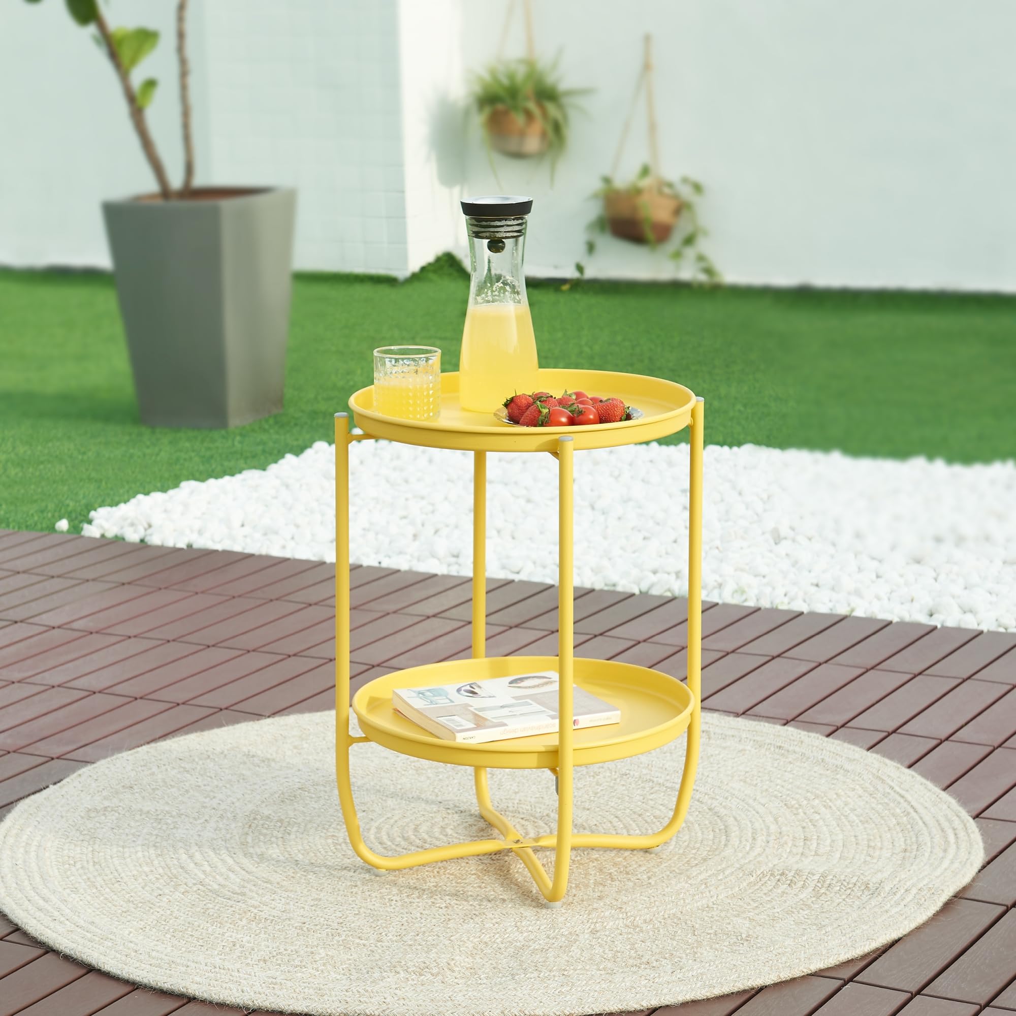 [en.casa] Table Basse avec Plateaux Ronds Amovibles Table d'Appoint pour Extérieur Intérieur Jardin Terrasse Balcon Table de Bistrot Design Intemporel Acier 58 x 40 cm Jaune