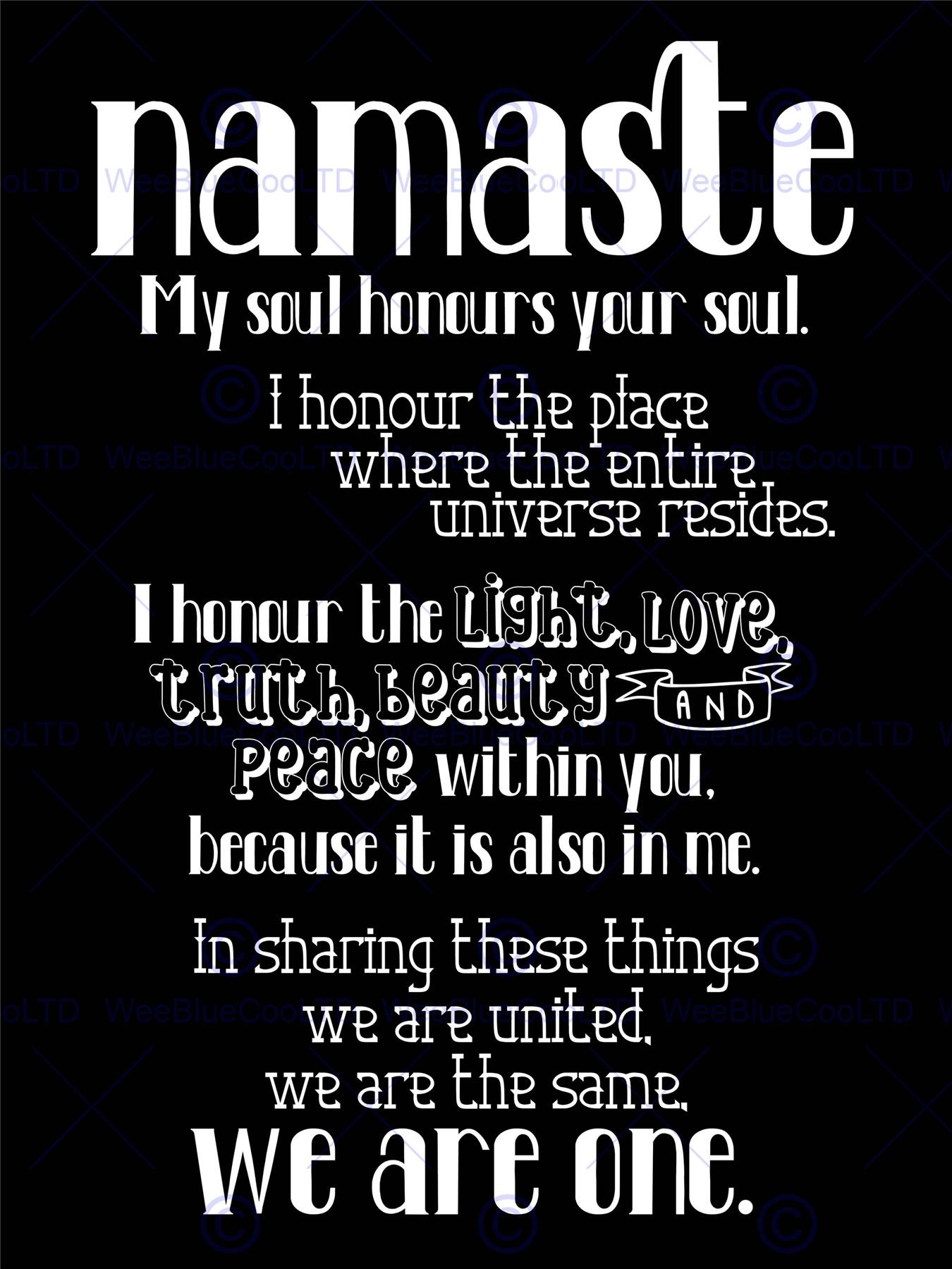 Wee Blue Coo Quote Typograph Text Namaste Blackboard Definition Wall Art Print