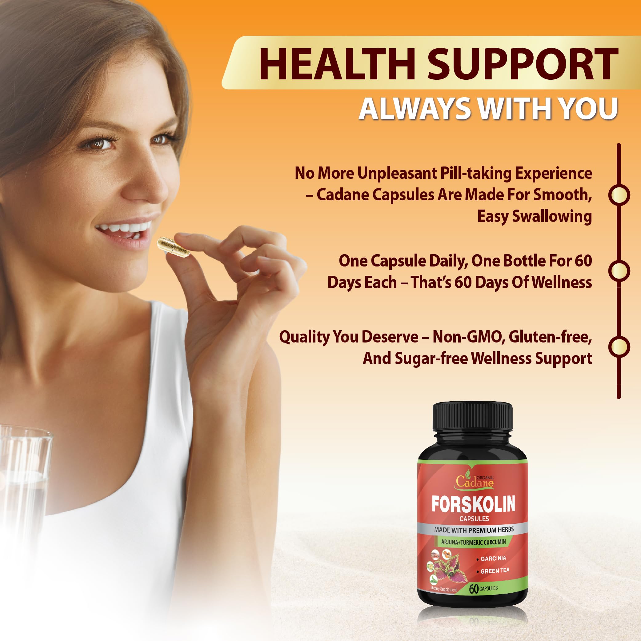 Forskolin Supplements Capsules with Turmeric Curcumin, Arjuna, Garcinia Cambogia, Green Tea - 60 Capsules — Amazon image 6