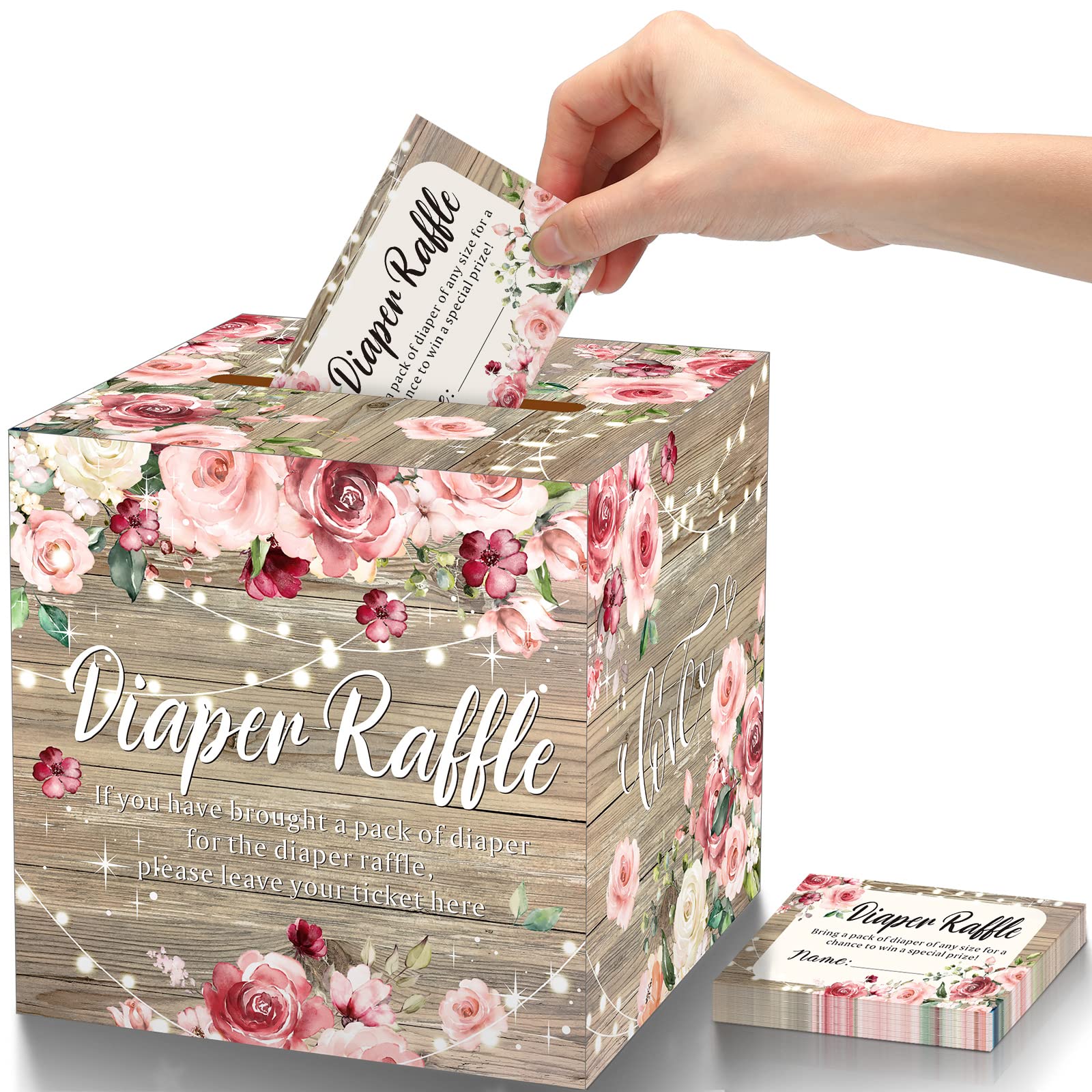 Buy 50 Pieces Floral Diaper Raffle Tickets with Diaper Raffle Card Box