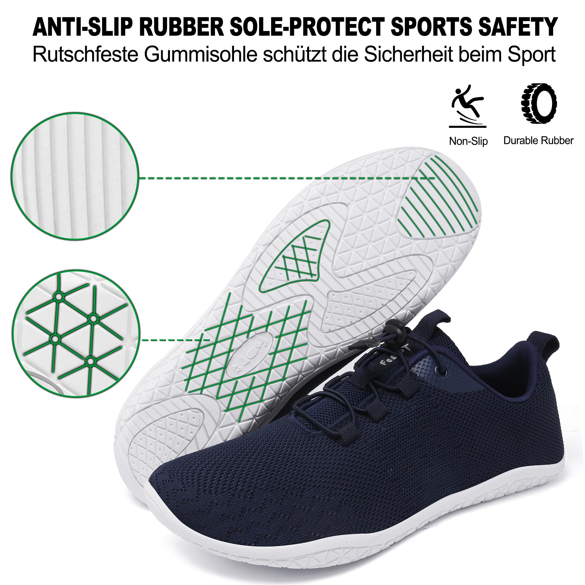 Geweo Scarpe Barefoot Minimaliste Donna Uomo Comode Scarpe Sneakers con Punta Larga Scarpe Trail Running Leggero Scarpe Palestra Camminare con Suola Zero Drop Barefoot Shoes Unisex 37-47EU