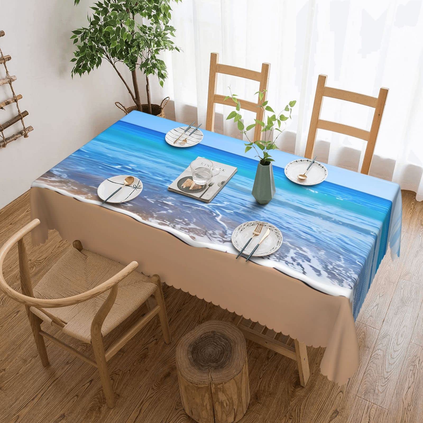 Nappe anti-tache et anti-pli imprimé plage pour fête et cuisine