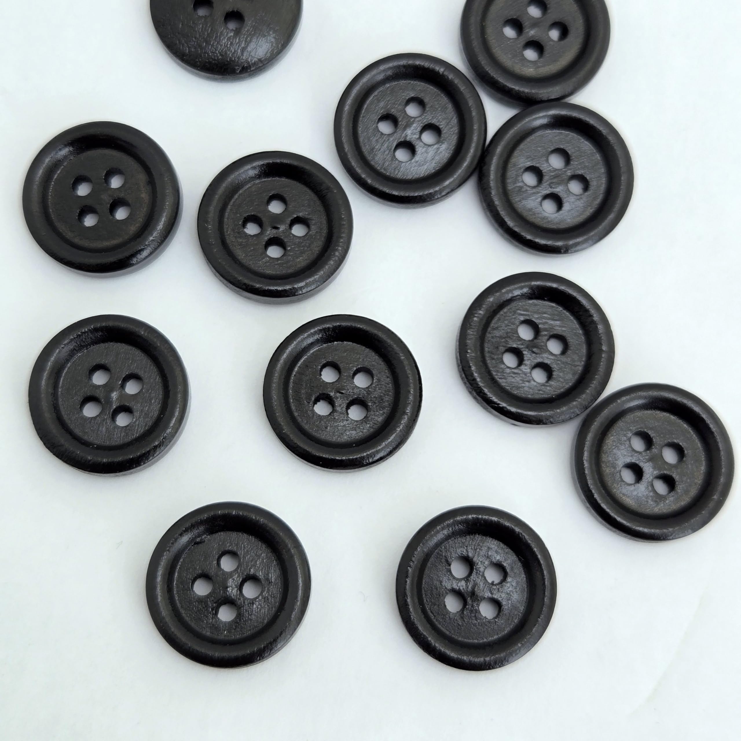44pcs 15mm 4 Holes Sewing Round Wood Buttons Craft Embellishments (Black)