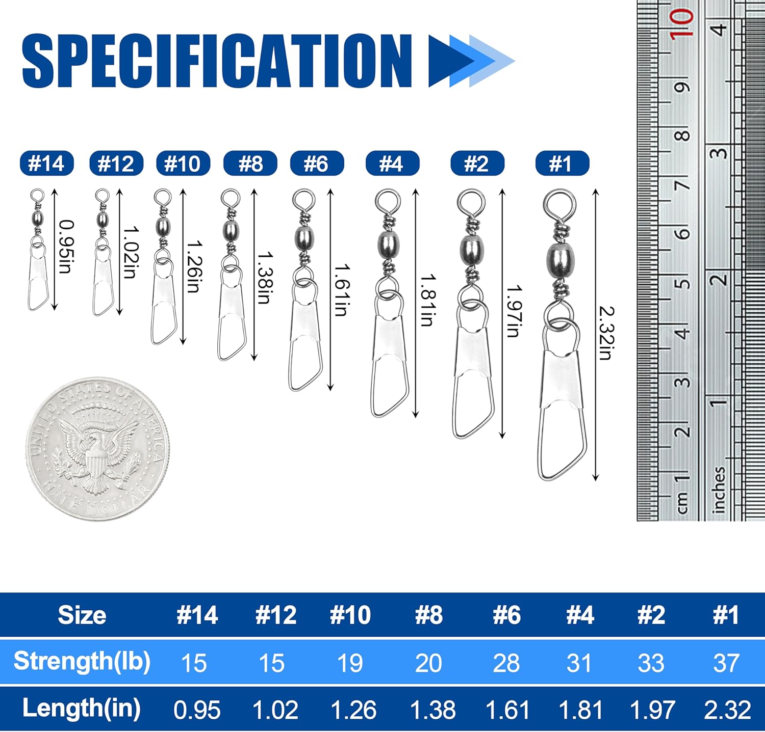 Fishing Barrel Swivels Snaps, 100pcs Snap Swivels Fishing Tackle Leader Line Lure Connector Accessories High Strength Solid Rings for Saltwater Freshwater, Black/Gold - Image 2
