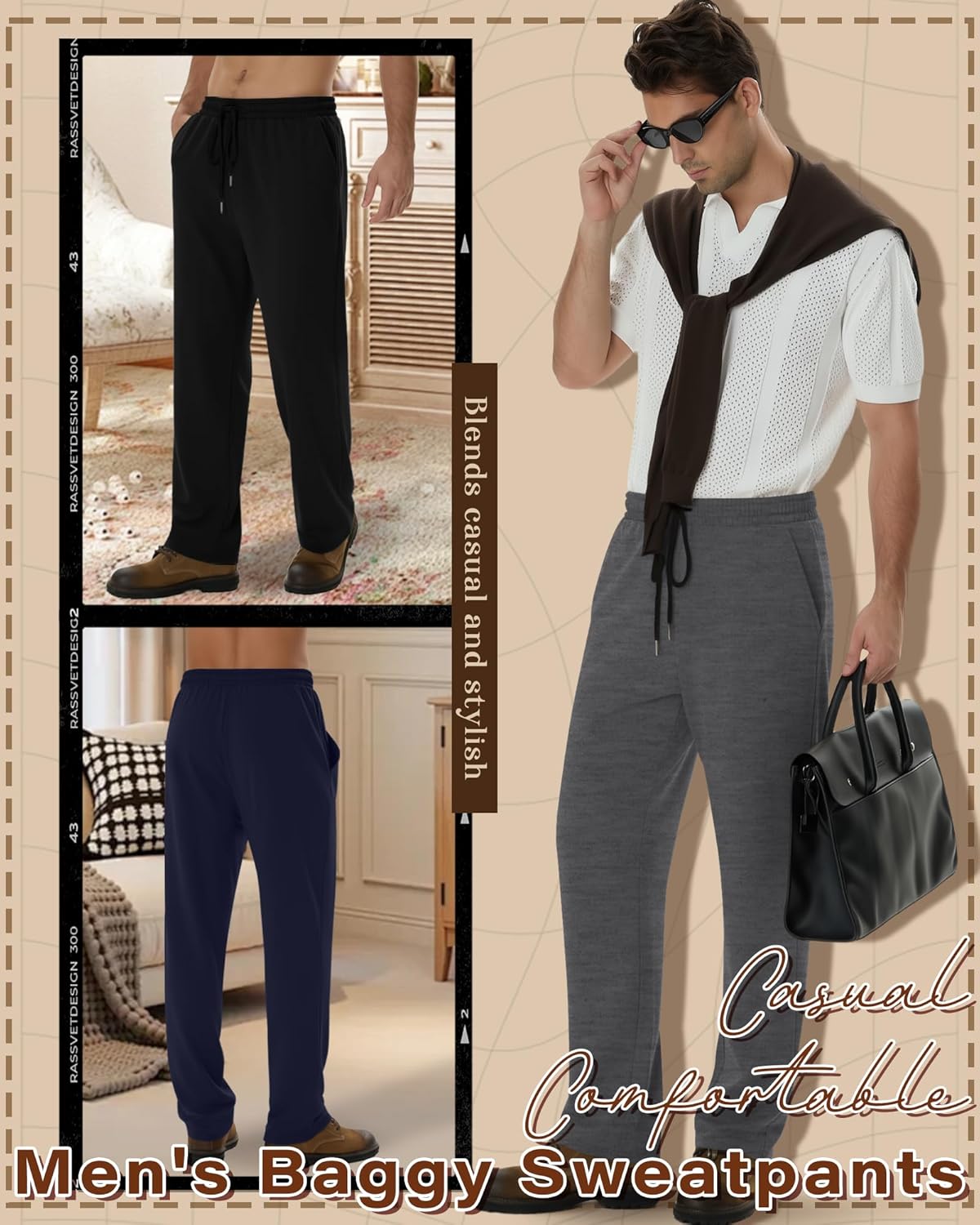 5 Pack Men's Baggy Sweatpants Straight Leg Open Bottom Joggers Elastic Drawstring with Pocket Athletic Pants - Image 6