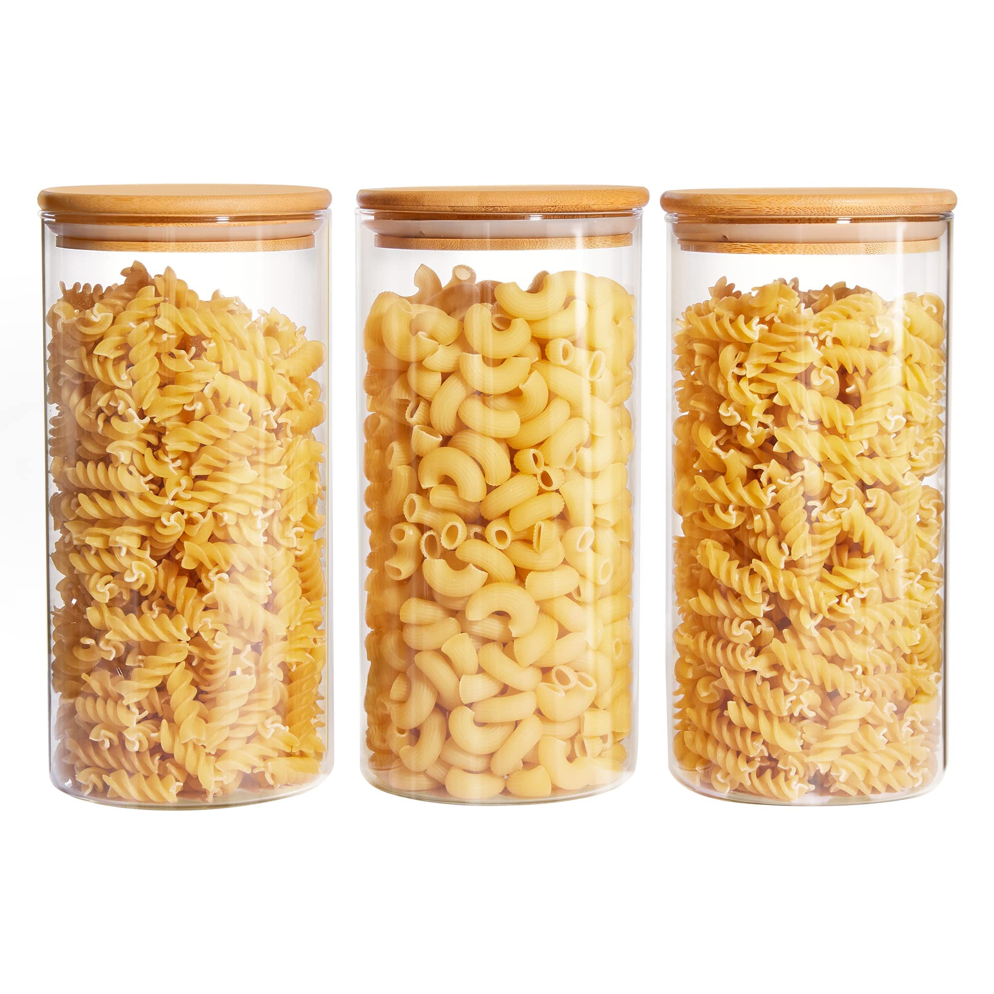 Eidoct Transparent Glass Storage Jars With Lids 1300Ml Set Of 3 -High Borosilicate Glass Clear Airtight Food Storage Container Jar With Sealing Lid, Tea, Coffee Beans, Flour, Candy, Cookie, Spice, Cereal