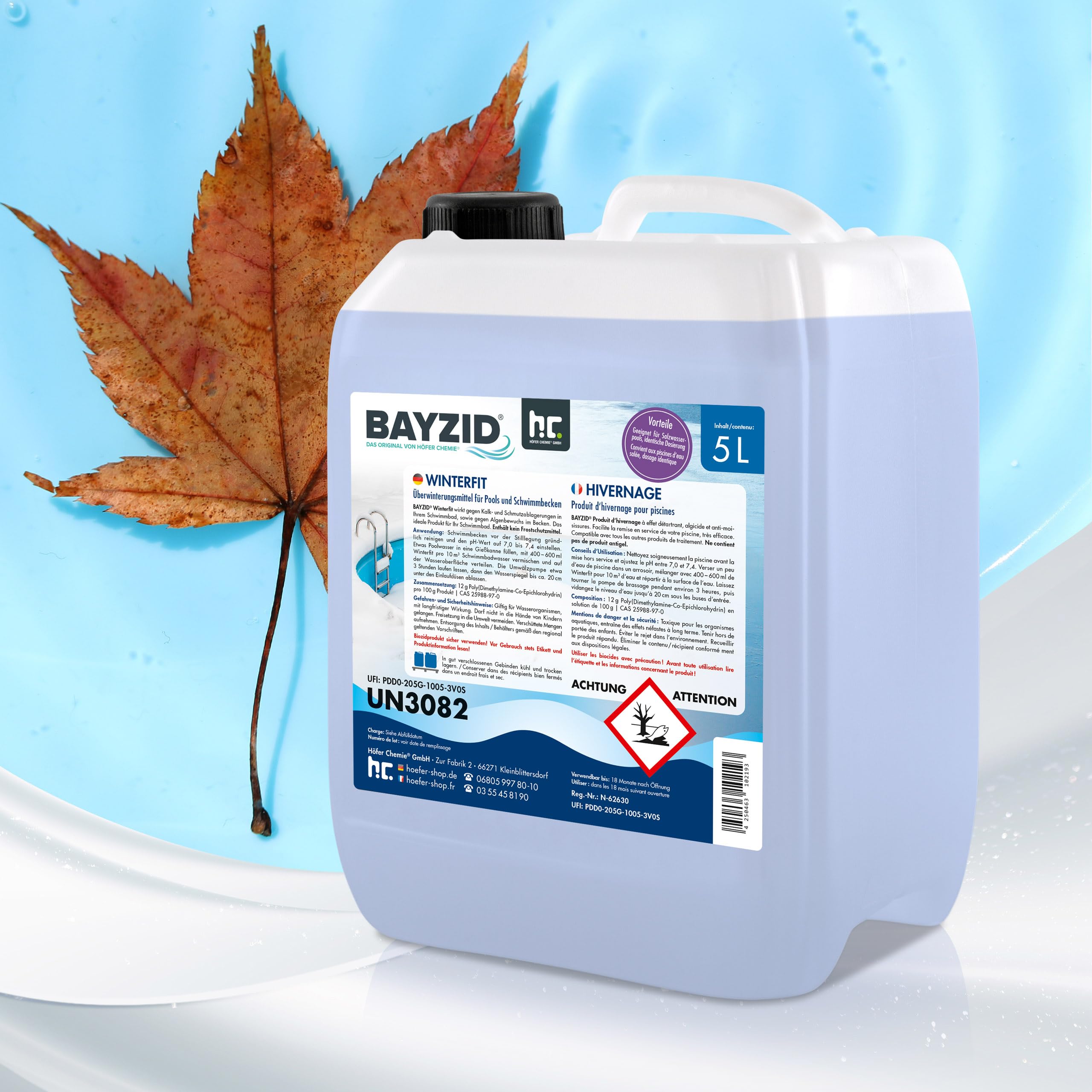 BAYZID Produit d'Hivernage pour Piscine (1 x 5 L) - Effet Détartrant, Algicide et Anti-Moisissures - Préparation Hivernale Efficace pour Piscines