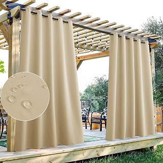Cortinas impermeables para exteriores, extra anchas, opacas, con aislamiento térmico, cortinas de patio para pérgola/solárium, ojales en la parte superior, color marrón